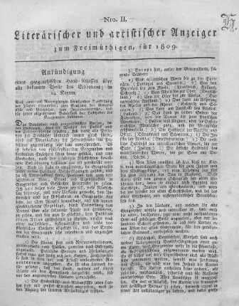 Nro. II., Literarischer und artistischer Anzeiger zum Freimüthigen, für 1809
