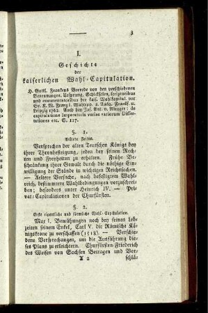 I. Geschichte der kaiserlichen Wahl-Capitulation.