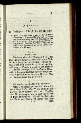 I. Geschichte der kaiserlichen Wahl-Capitulation.