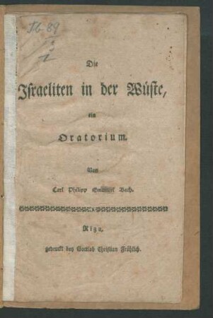Die Israeliten in der Wüste : ein Oratorium