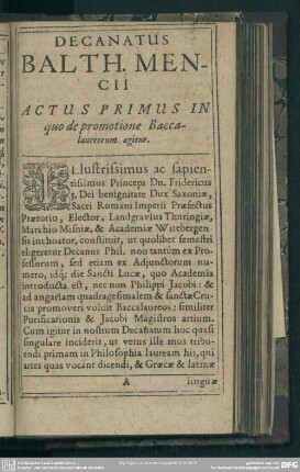 Actus Primus, in quo de promotione Baccalaureorum agitur
