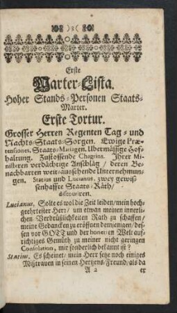 Erste Marter-Lista. Hoher Stands-Personen Staats-Marter