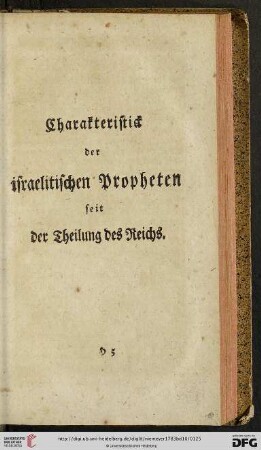 Charakteristick der israelitischen Propheten seit der Theilung des Reichs