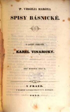 Spisy básnické : Z latiny přeložil Karel Vinarický