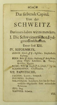 Das siebende Capitel. Von der Schweitz