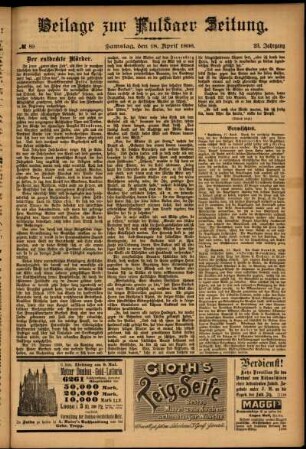 Zweite Ausgabe vom Samstag, den 18. April 1896.