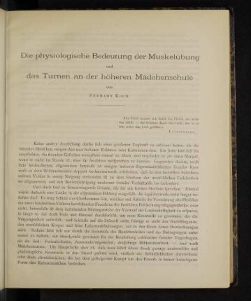 Die physiologische Bedeutung der Muskelübung und das Turnen an der höheren Mädchenschule