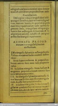 Axiomata Propertionum in triangulis Sphaericis existentium