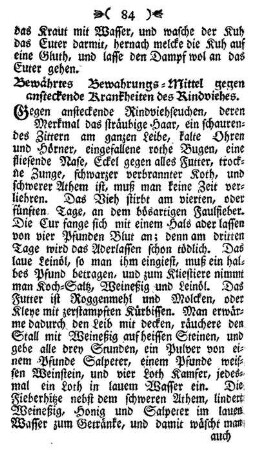 Bewährtes Bewahrungs-Mittel gegen die anstekende Krankheiten des Rindviehes.