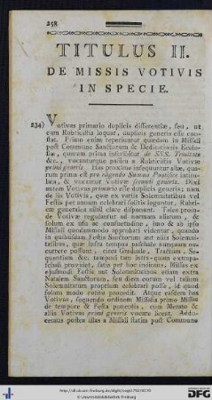 Titulus II. De Missis Votivis In Specie.