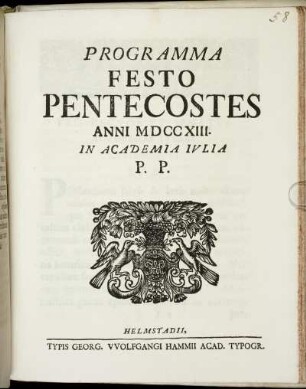 Programma Festo Pentecostes Anni MDCCXIII. In Academia Ivlia P. P