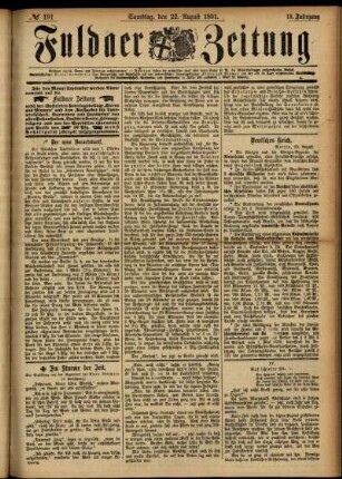 Ausgabe vom Samstag, den 22. August 1891.