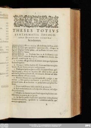[I.] Thesis Totius Syntagmatis Theologici Synopsin Comprehendentes.