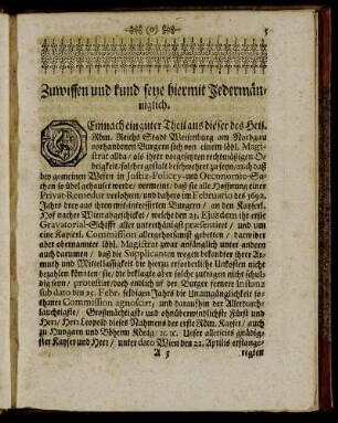Zuwissen und kund seye hiermit Jedermänniglich.