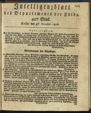 49tes Stück. Cassel den 5ten December 1808