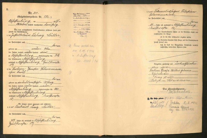Standesamtsbuch der Stadt Aschaffenburg: Eheschließungen 252/1930 - 130/1931