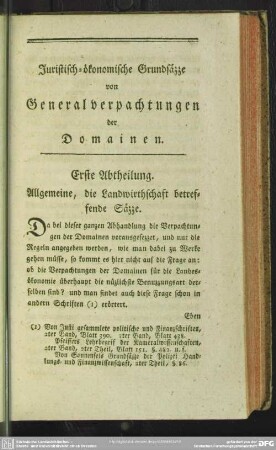 Erste Abtheilung. Allgemeine, die Landwirthschaft betreffende Säzze