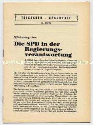 Heft aus der Schriftenreihe der SPD "Tatsachen - Argumente" zum Parteitag 1969