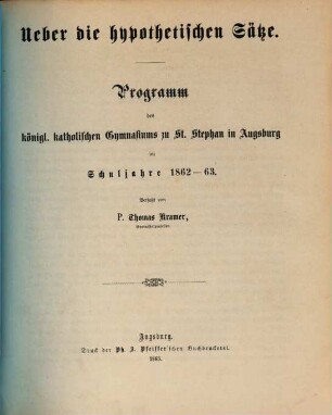 Ueber die hypothetischen Sätze