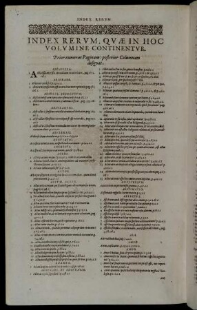 Index Rerum, Quæ In Hoc Volumine Continentur.