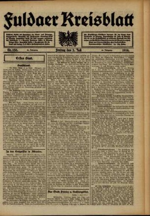 Erste Ausgabe vom Freitag, den 03. Juli 1914.
