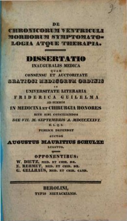 De chronicorum ventriculi morborum symptomatologia atque therapia : diss. inaug. med.