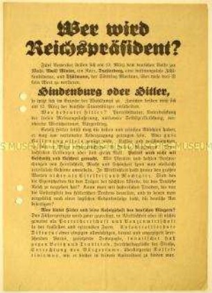 Programmatische Flugschrift zur Unterstützung Hindenburgs im ersten Wahlgang der Reichspräsidentenwahl 1932