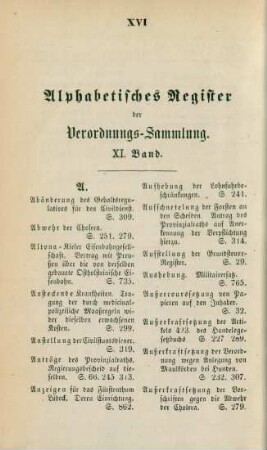 Alphabetisches Register der Verordnungs-Sammlung XI. Band