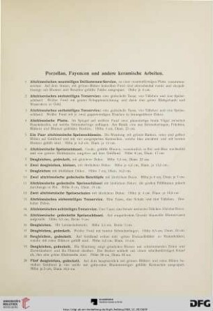 Porzellan, Fayencen und andere keramische Arbeiten (Nr. 1-66)