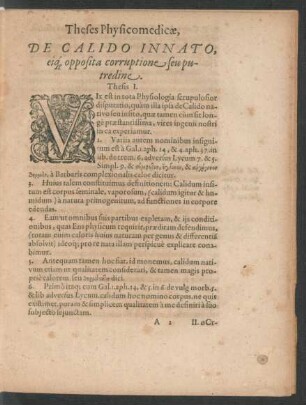 Theses Physicomedicae, De Calido Innato, eiq[ue] opposita corruptione seu putredine.