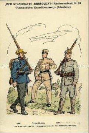 Uniformdarstellung, Infanteristen des Ostasiatischen Expetions-Korps, Deutsches Kaiserreich, 1900/1901.