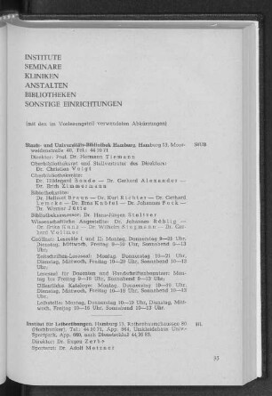Institute. Seminare. Kliniken. Anstalten. Bibliotheken. Sonstige Einrichtungen