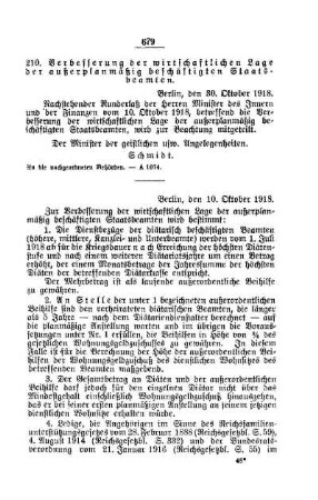 Verbesserung der wirtschaftlichen Lage der außerplanmäßig beschäftigten Staatsbeamten : [A. Behörden und Beamte]