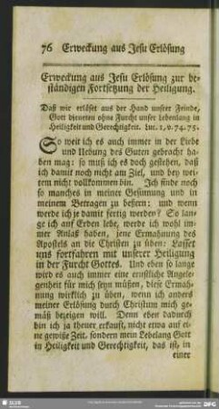 Erweckung aus Jesu Erlösung zur beständigen Fortsetzung der Heiligung