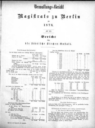 No. XII. Bericht über die städtische Siechen-Anstalt