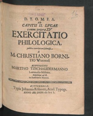Ad Capitis II. Lucae comm: priora XV Exercitatio Philologica