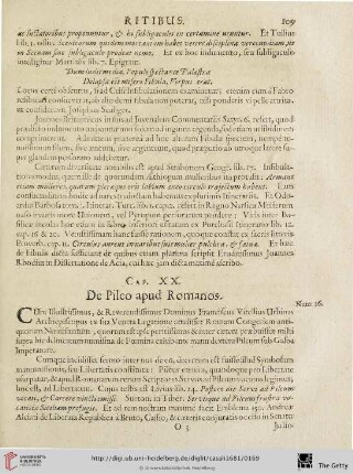 Cap. XX: De Pileo apud Romanos.