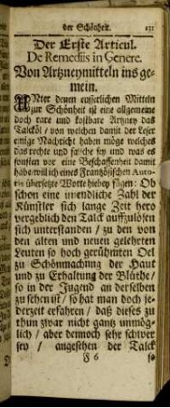 Der Erste Articul. De Remediis in Genere. Von Artzneymitteln ins gemein