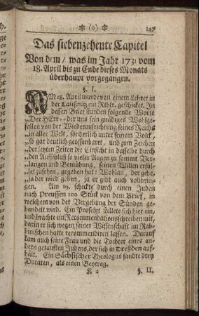 Das siebezehente Capitel Von dem, was im Jahr 1731 vom 18. April bis zu Ende dieses Monats überhaupt vorgegangen.