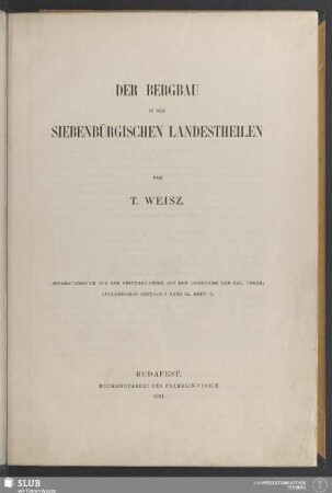Der Bergbau in den Siebenbürgischen Landestheilen
