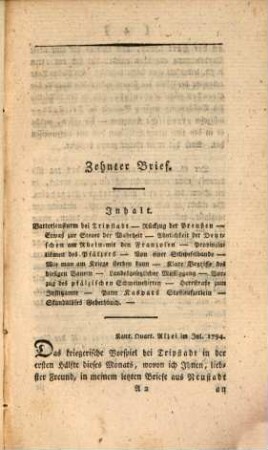 Ueber die Pfalz am Rhein und deren Nachbarschaft, besonders in Hinsicht auf den gegenwärtigen Krieg, auf Naturschönheiten, Kultur und Alterthümer, 2. (1795). - 184 S.