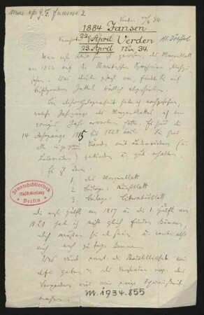 Brief an Alfred Dörffel : 22.04.1884
