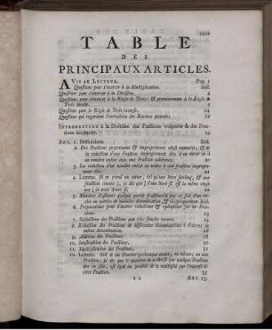 Table des Principaux Articles.