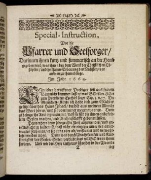 Special-Instruction, vor die Pfarrer und Seelsorger ... Im Jahr 1664