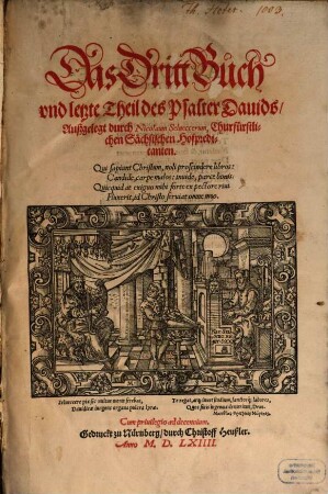 Das ... Buch, des Psalters Dauidis, 3. Das Dritt Buch vnd letzte Theil des Psalter Dauids