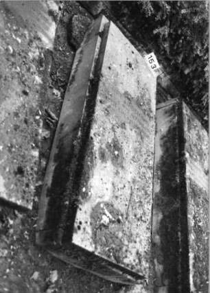 Grabstein 153 (Index: 100091476) Material: Granit Zustand: gut Maße HxBxT: 200x80x40 cm Beschreibung: Grabplatte auf erhöhter Grabeinfassung: Grabstein 153
