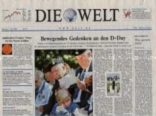 Fragment der Tageszeitung "Die Welt" zum Staatsakt anlässlich des 60. Jahrestages der Landung der Aliierten in der Normandie