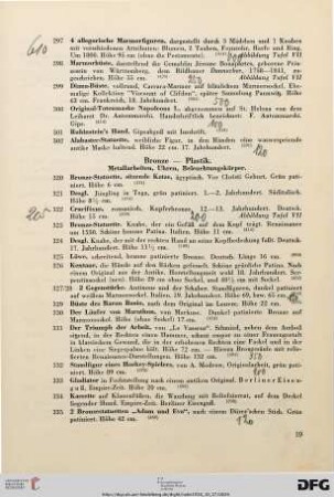Bronze – Plastik: Metallarbeiten, Uhren, Beleuchtungskörper (Nr. 320-406)