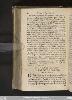 Epist. XXXI. Mediolanum. Io. Baptistae Sacco, Senatui à Secretis.