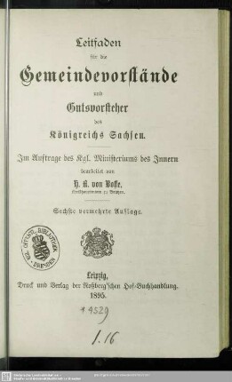 Leitfaden für die Gemeindevorstände und Gutsvorsteher des Königreichs Sachsen